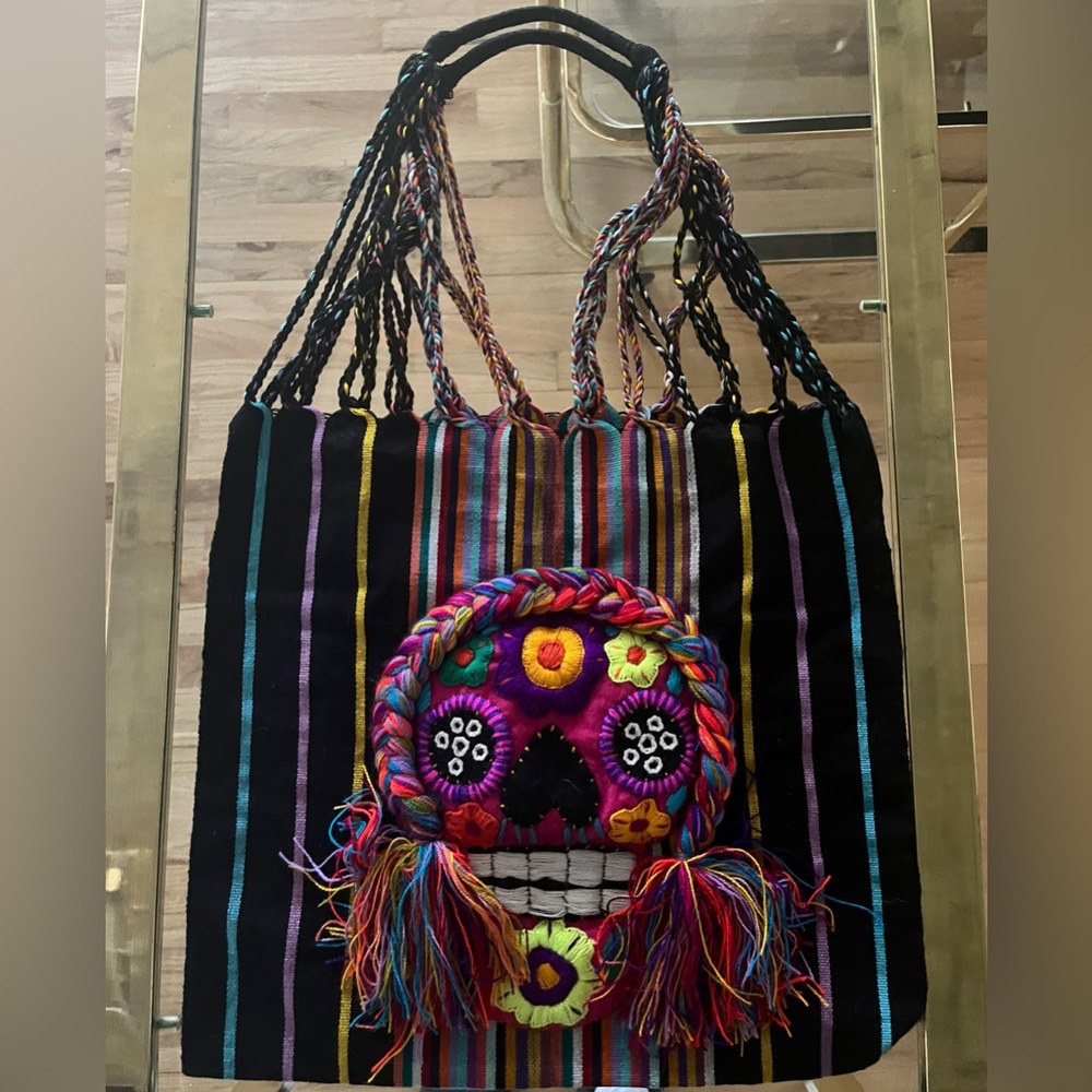 Colorful Embroidered Handmade Skull Day of the Dead Catrina Bag